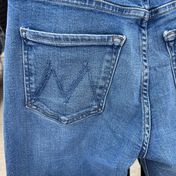 MOTHER Blue Denim Jeans with Brown Leather Patch - Picture 7 of 8